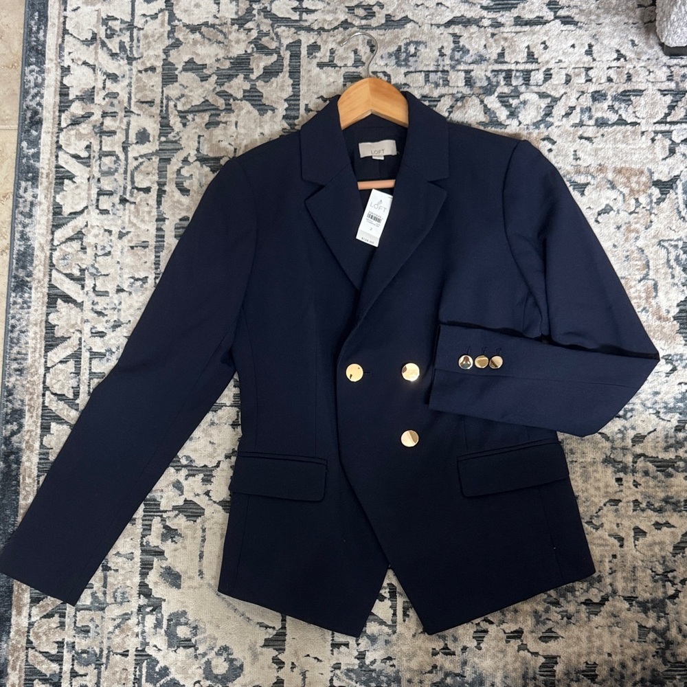 LOFT Midnight Blue Blazer with Gold Accents